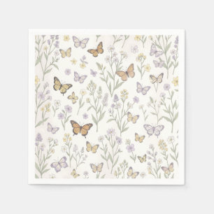 Servilleta De Papel Flores silvestres mariposas prado botánico pastel