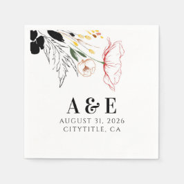 Servilleta De Papel Flores silvestres modernos acentos negros boho