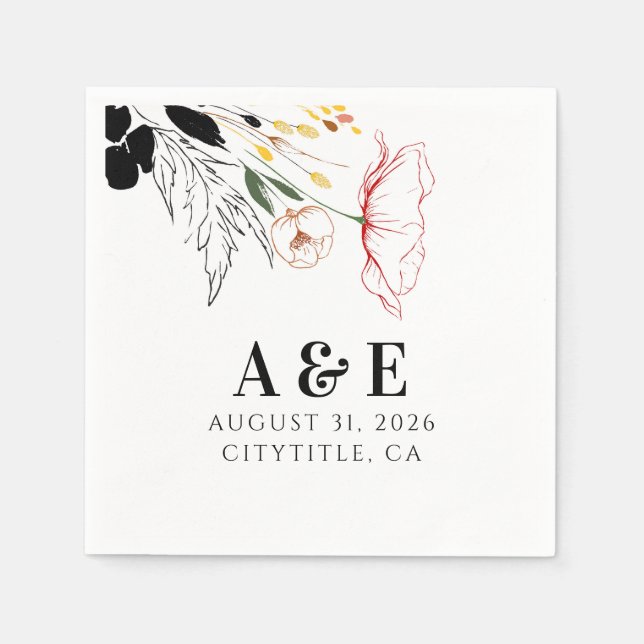 Servilleta De Papel Flores silvestres modernos acentos negros boho (Anverso)