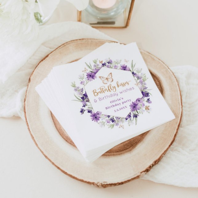 Servilleta De Papel Flores silvestres moradas Besos de mariposa cumple (Subido por el creador)