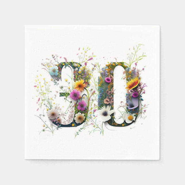 Servilleta De Papel Flores silvestres número de cumpleaños 30  (Anverso)