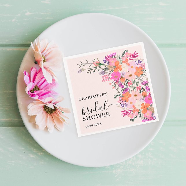 Servilleta De Papel Flores silvestres pastel románticas ducha de novia (Romantic pastel wild flowers spring bridal shower napkins)