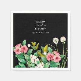 Servilleta De Papel Flores silvestres Periwinkle Watercolor Negro Boda