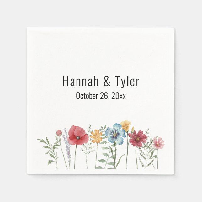 Servilleta De Papel Flores silvestres personalizadas de acuarela multi (Anverso)