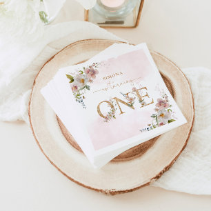 Servilleta De Papel Flores silvestres primer cumpleaños Wild One rosa