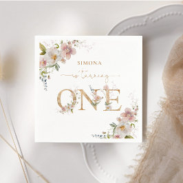 Servilleta De Papel Flores silvestres primer cumpleaños Wild One rosa 