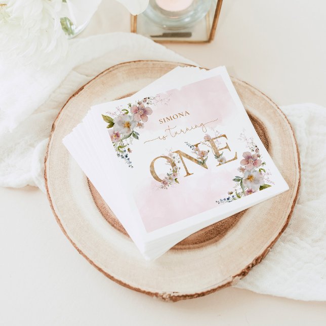 Servilleta De Papel Flores silvestres primer cumpleaños Wild One rosa  (Subido por el creador)