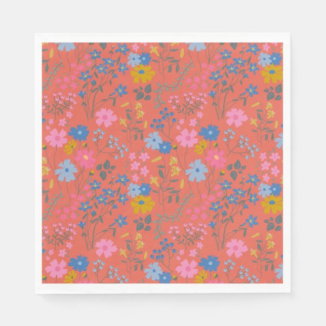 Servilleta De Papel Flores Silvestres Rojas Boho Modernas (Anverso)