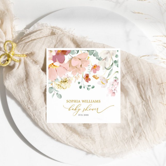 Servilleta De Papel Flores silvestres rojas y rosas Baby Shower Napkin (Subido por el creador)