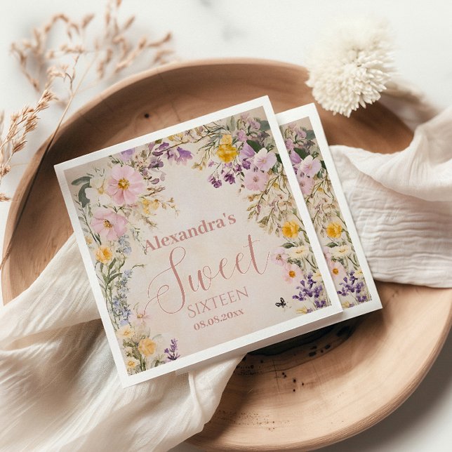 Servilleta De Papel Flores silvestres rosadas románticas pastel dulce  (Subido por el creador)