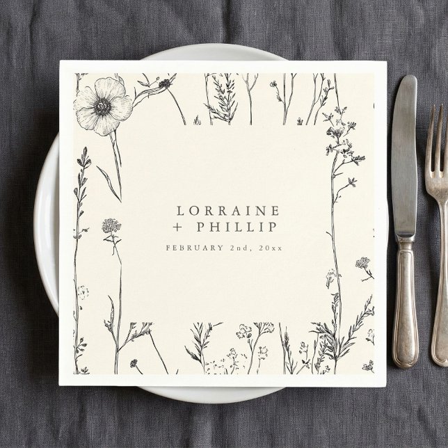 Servilleta De Papel Flores silvestres rústicas delgadas boda servillet (Delicate autumn wild flowers wedding napkin.)