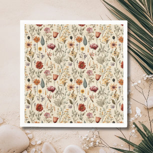 Servilleta De Papel Flores silvestres secas vintage burgundy rosa amar