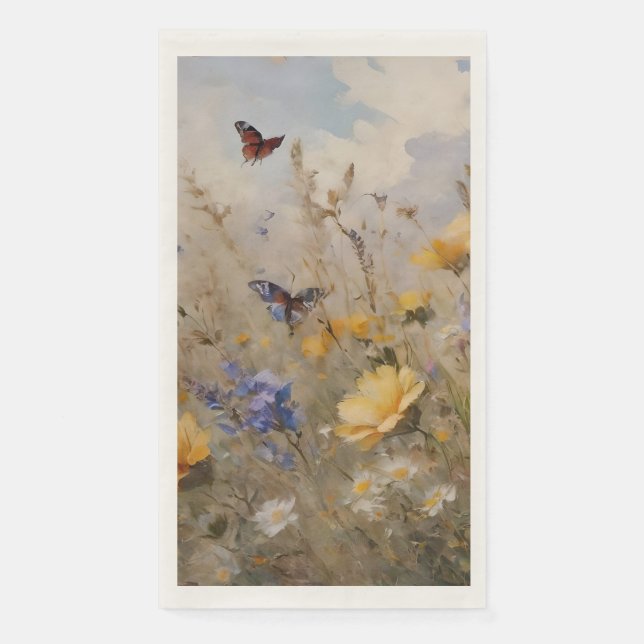 Servilleta De Papel Flores silvestres y mariposas Papel (Anverso)