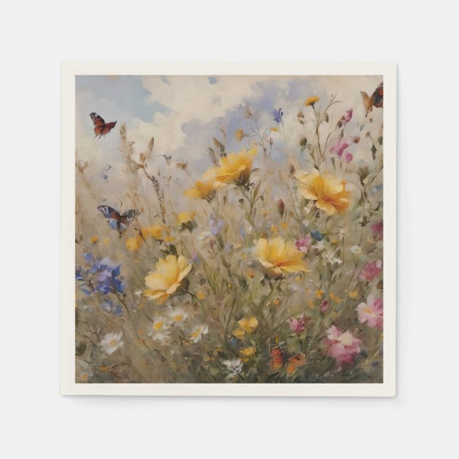 Servilleta De Papel Flores silvestres y mariposas Papel (Anverso)