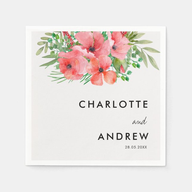 Servilleta De Papel Flores simples, elegantes (Anverso)