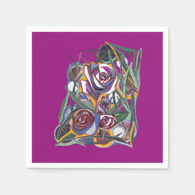 Servilleta De Papel Flores , sobre un fondo morado (Anverso)