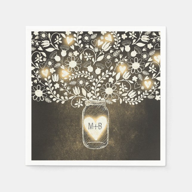 Servilleta De Papel flores tarro de caramelo amarillo boda servilletas (Anverso)