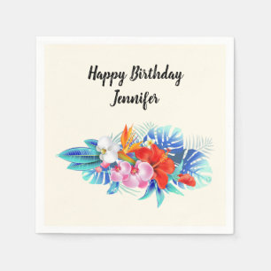 Servilleta De Papel Flores tropicales exóticas en cumpleaños rosado y