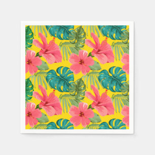 Servilleta De Papel Flores tropicales exóticas y follaje en amarillo