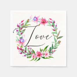 Servilleta De Papel Flores tropicales rosadas en acuarela. Boda floral