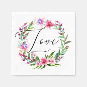 Servilleta De Papel Flores tropicales rosadas en acuarela. Boda floral