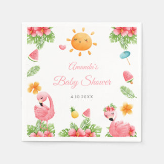Servilleta De Papel Flores tropicales rosadas Flamingo Baby Shower Nap