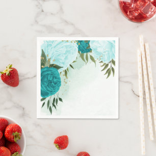 Servilleta De Papel flores turquesa hojas verdes boda