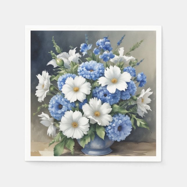 Servilleta De Papel Flores Vase Elegante Acuarela (Anverso)