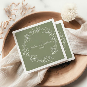 Servilleta De Papel Flores Verde Salvia Boda Romántica Boho