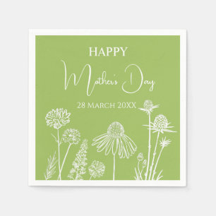 Servilleta De Papel Flores verdes bosquejadas Feliz Día de la Madre
