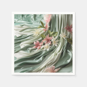 Servilleta De Papel Flores verdes, crema, sedas y rosadas