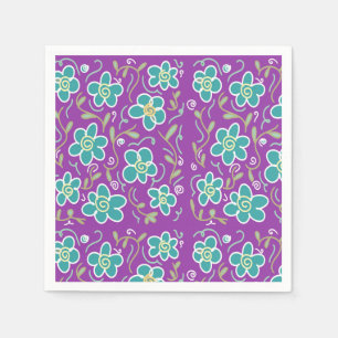 Servilleta De Papel Flores verdes sobre el diseño púrpura