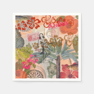 Servilleta De Papel Flores Vintage Hula Coloridas Hawaianas Tropicales