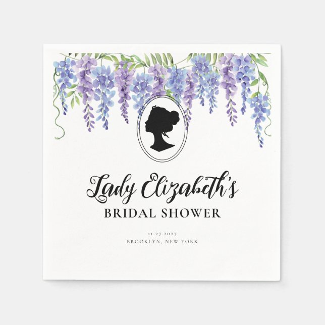 Servilleta De Papel Flores violetas moradas Bridgerton Bridal Shower (Anverso)