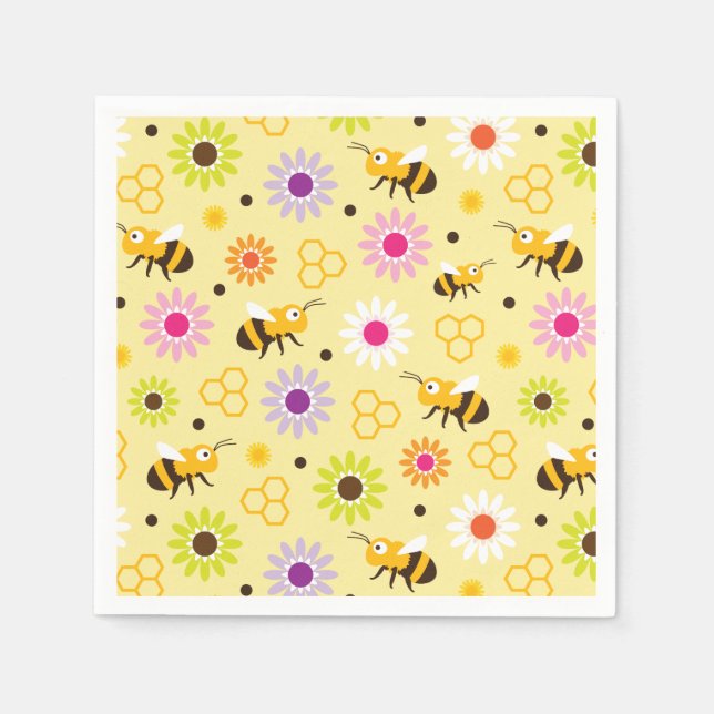 Servilleta De Papel Flores y abejas (Anverso)