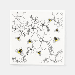 Servilleta De Papel Flores y abejorro en estilo minimalista