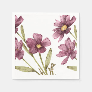 Servilleta De Papel Flores y Follaje Morado a Mano Pintado con Acuarel