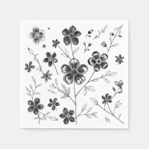 Servilleta De Papel Flores y hojas delgadas de línea fina