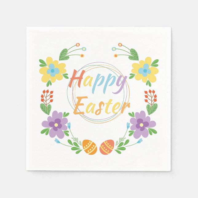 Servilleta De Papel Flores y huevos Feliz Pascua (Anverso)