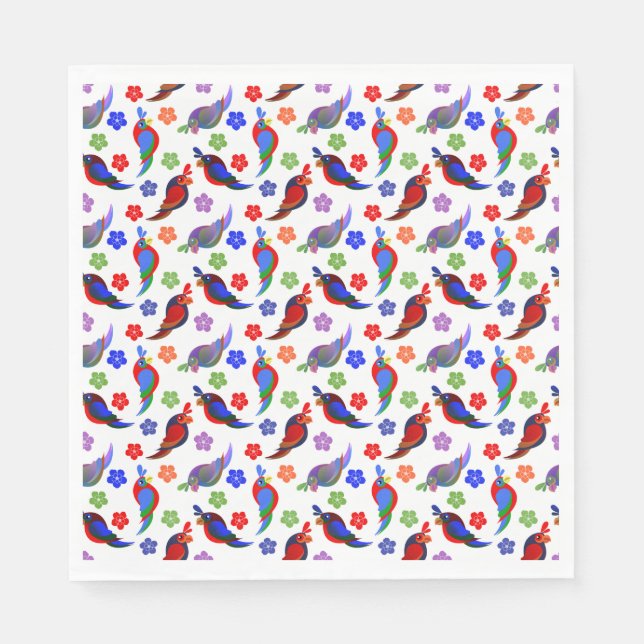 Servilleta De Papel Flores y loros (Anverso)