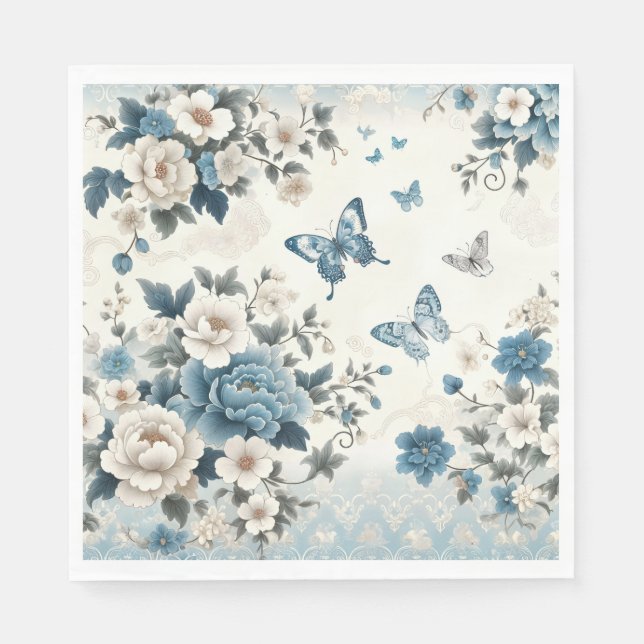 Servilleta De Papel Flores y mariposas Chinoiserie (Anverso)