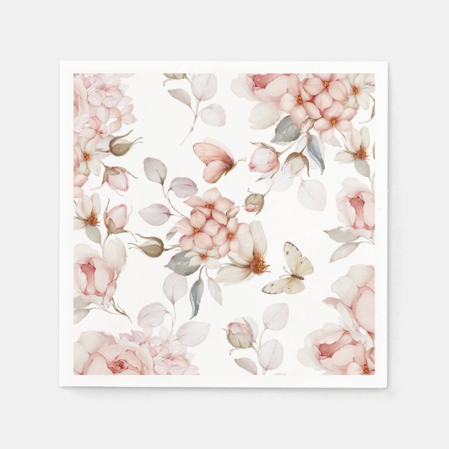 Servilleta De Papel Flores y mariposas delgadas (Anverso)
