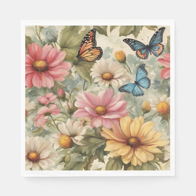 Servilleta De Papel Flores Y Mariposas Papel De Arte Napkin (Anverso)