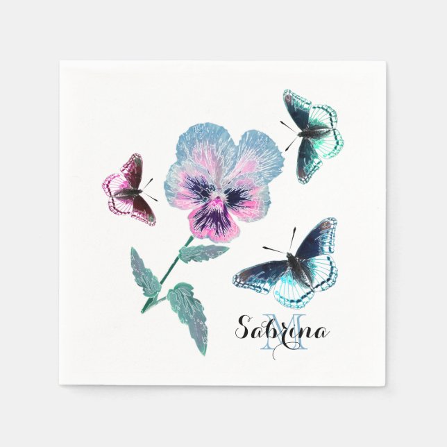 Servilleta De Papel Flores y mariposas.Personalizadas, (Anverso)