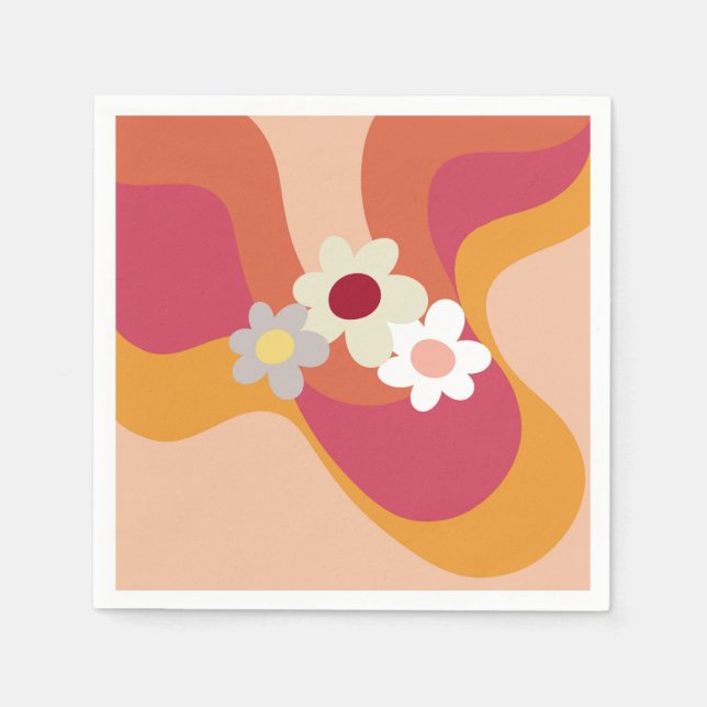 Servilleta De Papel Flores y olas de estilo retro (Anverso)