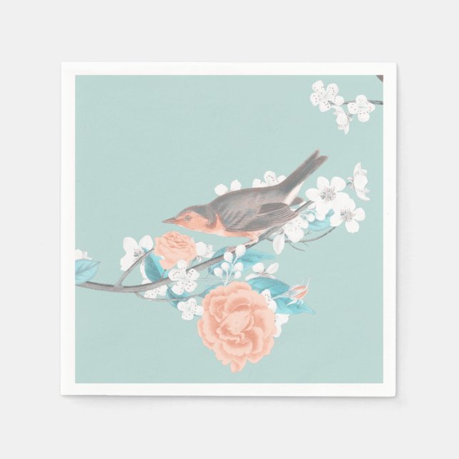 Servilleta De Papel Flores y pájaros (Anverso)