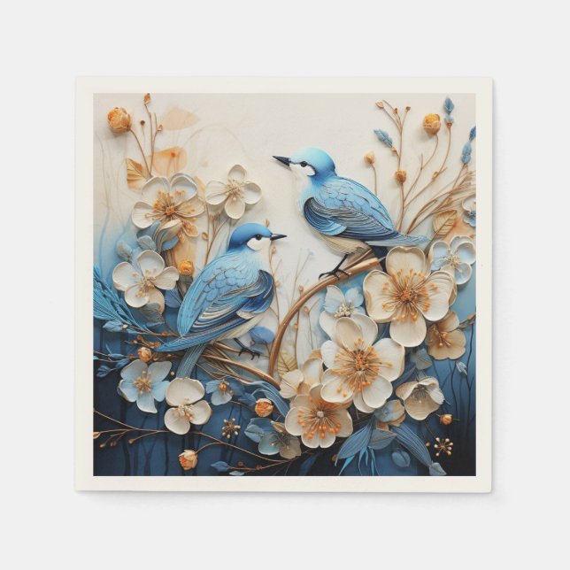 Servilleta De Papel Flores y Pájaros (Anverso)
