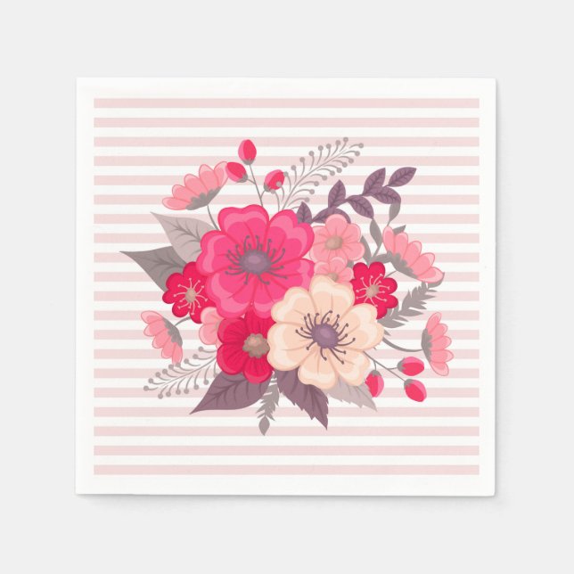 Servilleta De Papel Flores y rayas (Anverso)