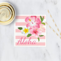 Flores y rayas tropicales rosadas de Aloha
