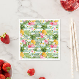 Servilleta De Papel Flores y rayas Verde azuladas de piña